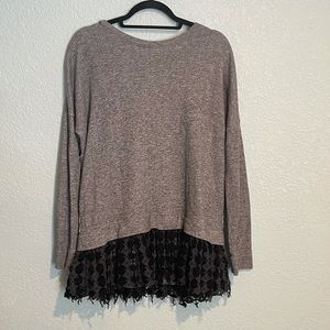 Free People Beach OverSized Lace Trimmed Sweater